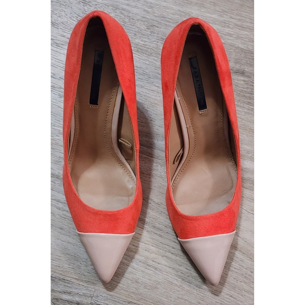 ZARA Women's Orange Suede Colorblock Pumps Heels Size 7.5 US 38 EU